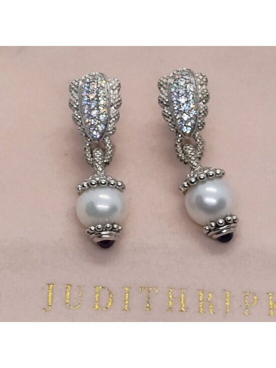 Judith Ripka Jewelry - Judith Ripka Sterling Silver CZ Rhinestone Pearl Garnet Dangle Earrings